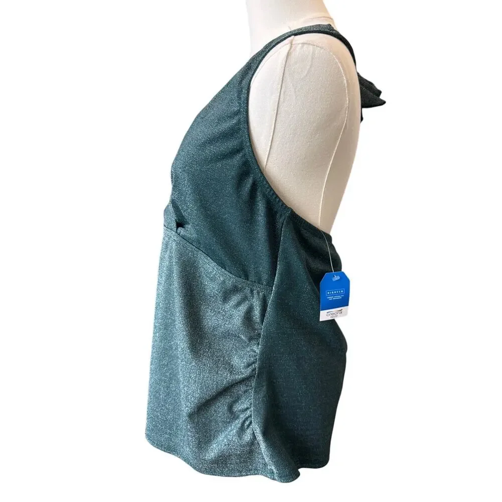 New LANDS' END Women's Shimmer Blue V-Neck Wrap Style Swim Top Size XL